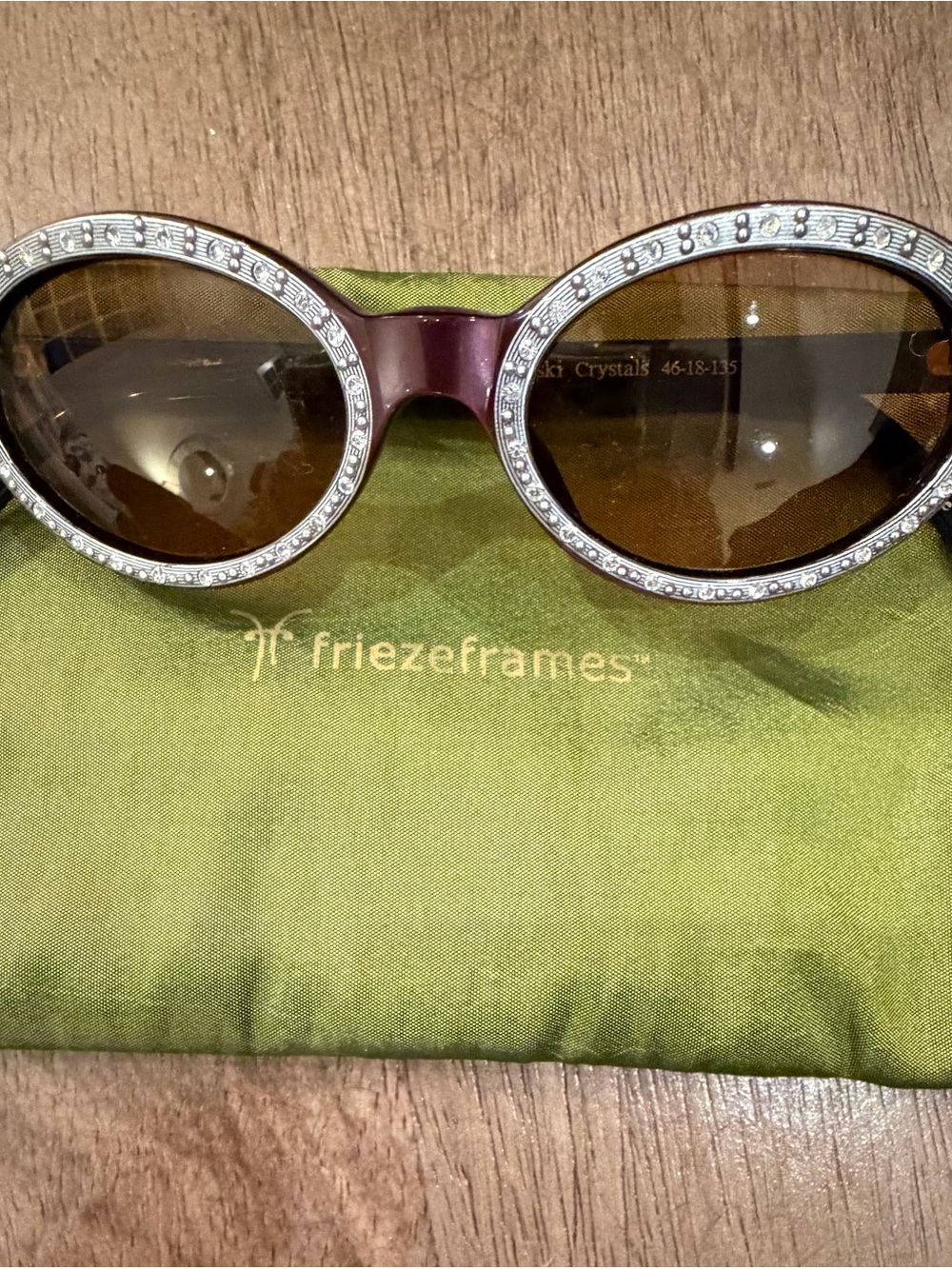 Women's Brown Oval Sunglasses with Crystal-Trim